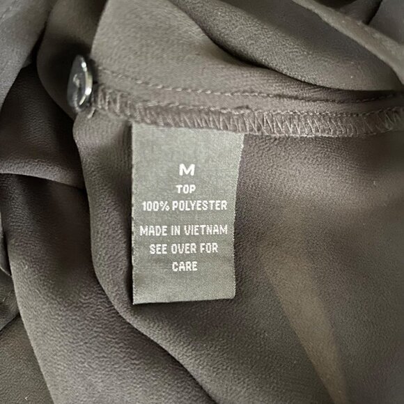 BCX Sheer Button Up Blouse Women's Size M Roll Tab Button Sleeves Embellished Co - Picture 6 of 7